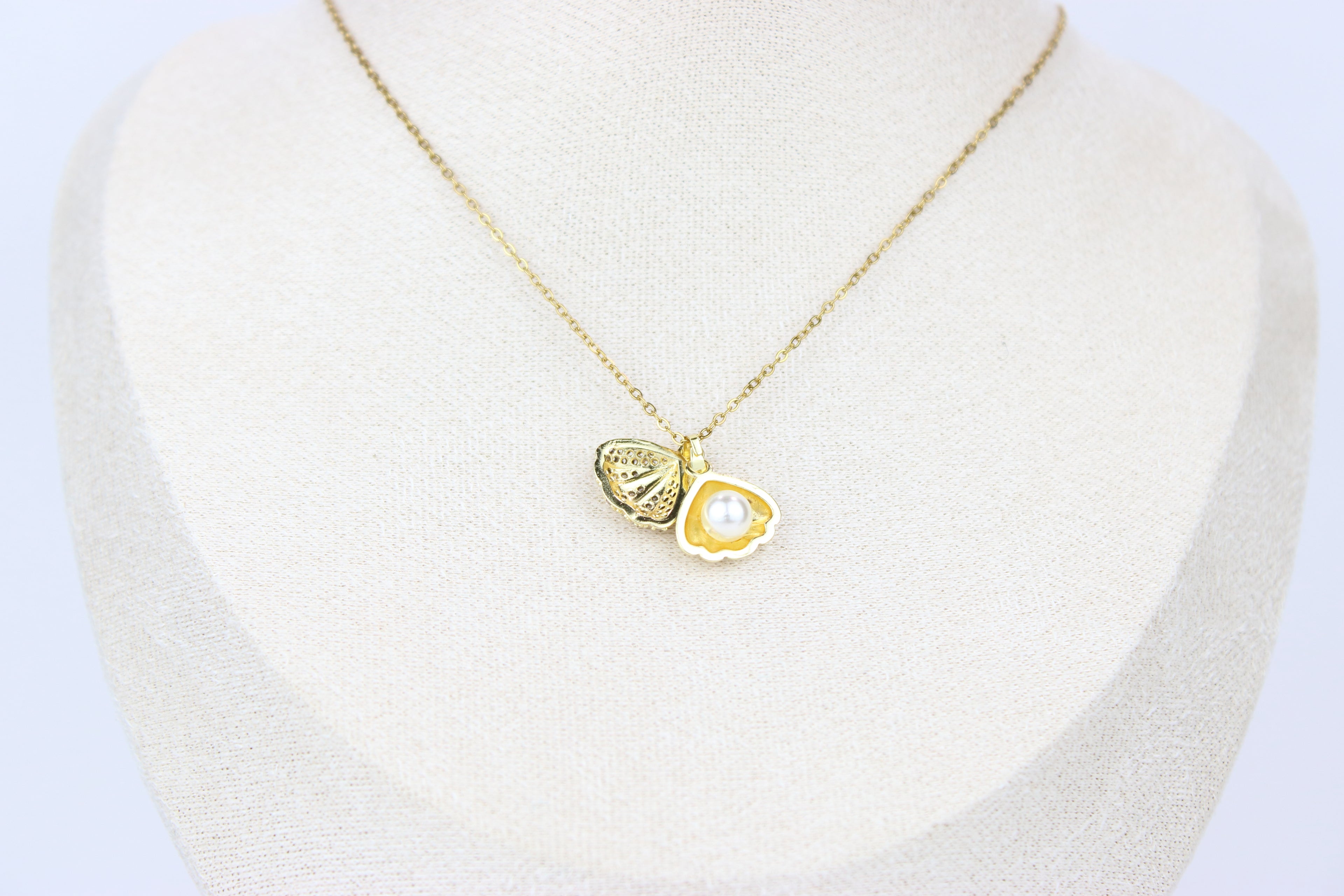 Golden Pearl Seashell Charm Necklace