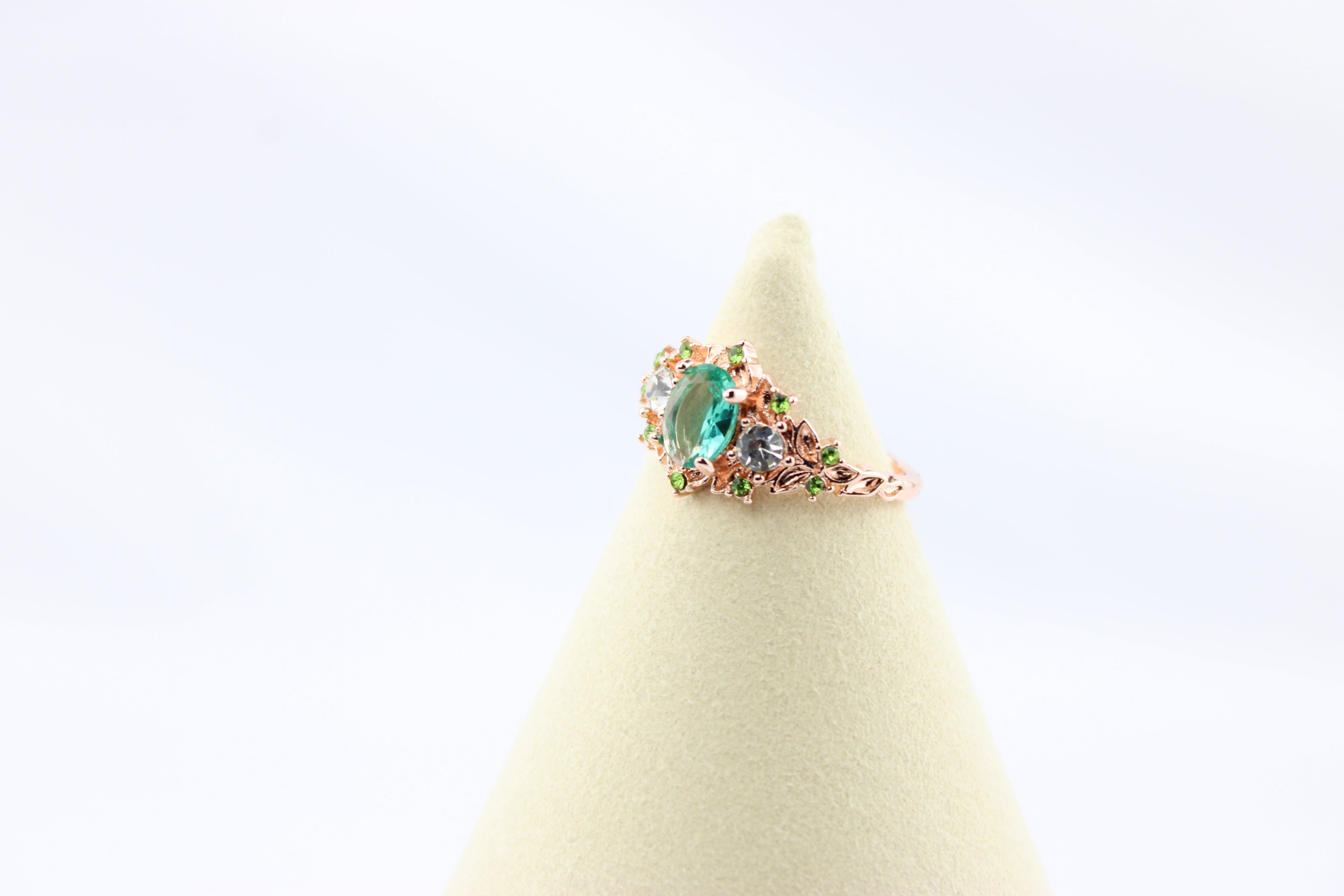 Enchanted Emerald Vine Ring – Rose Gold Plated