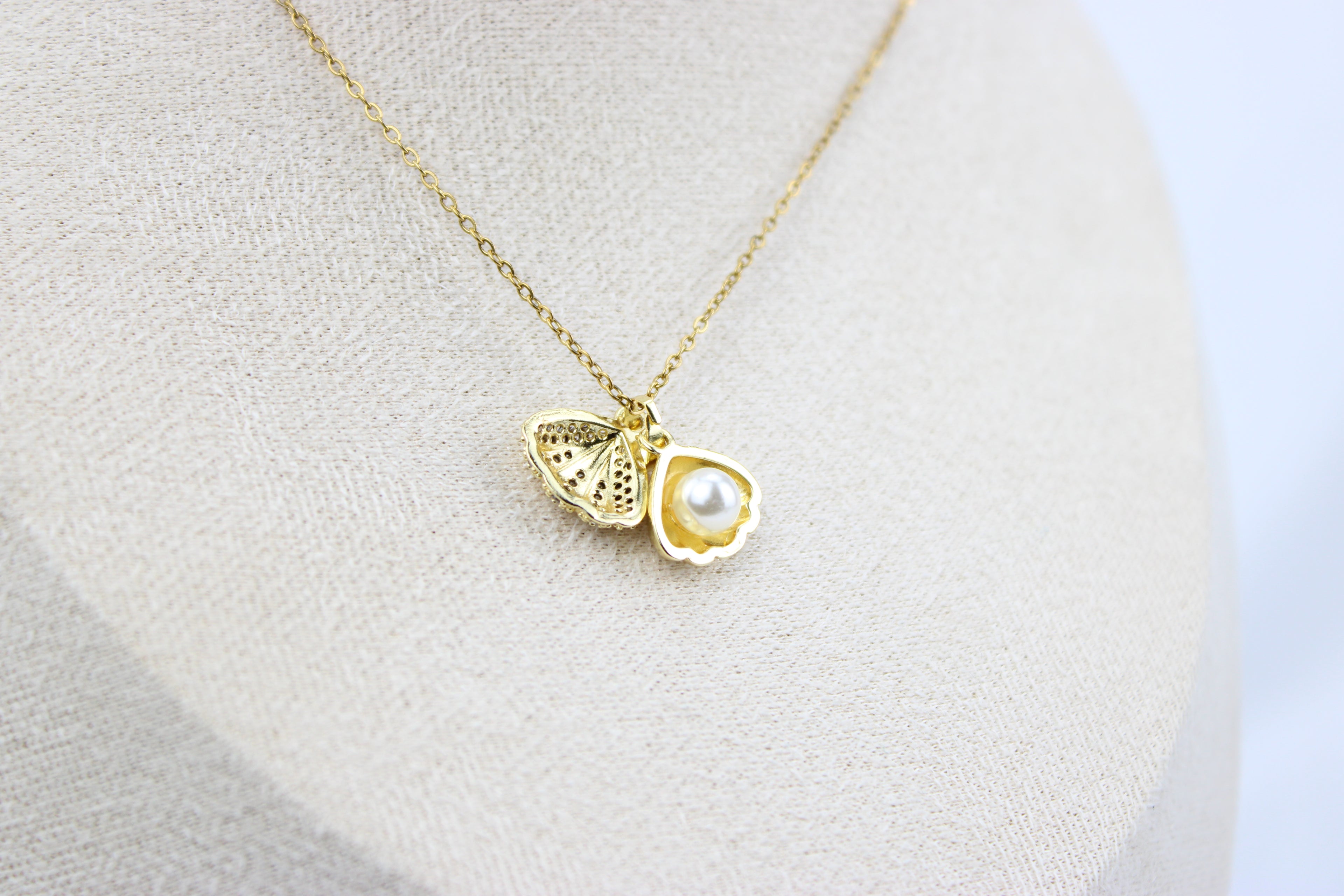 Golden Pearl Seashell Charm Necklace