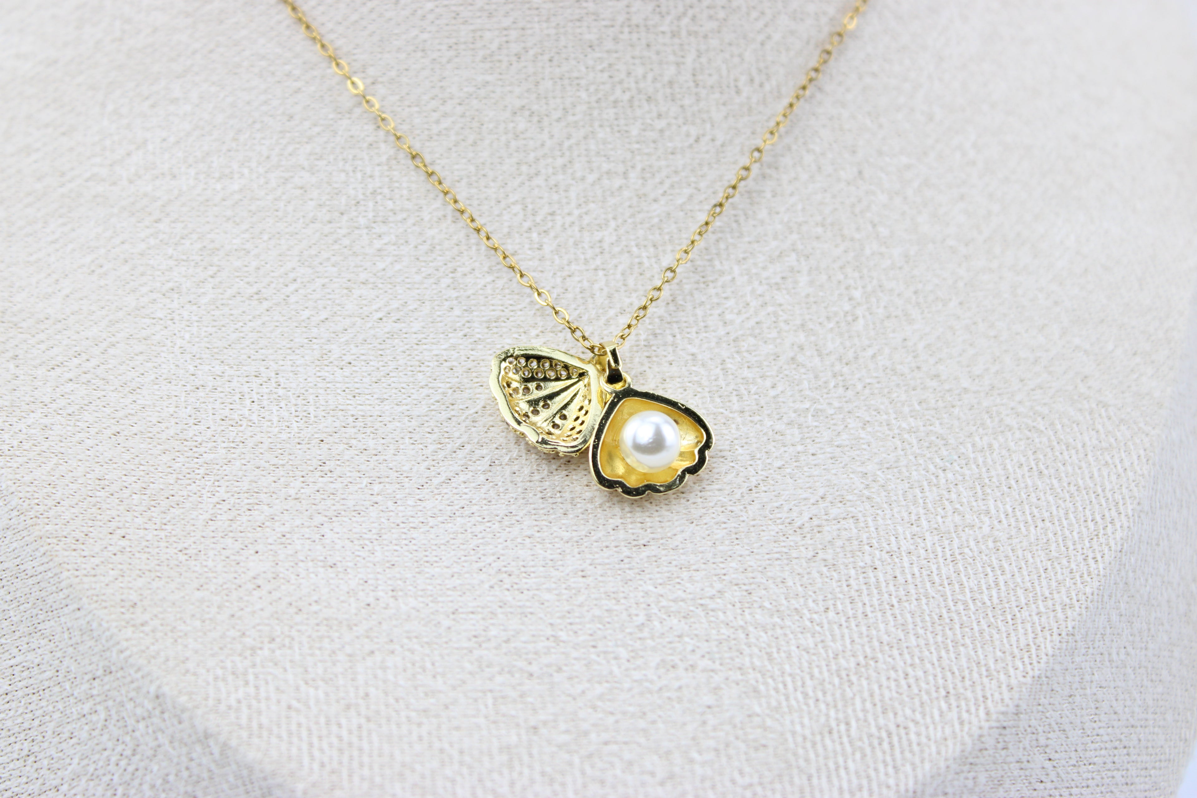 Golden Pearl Seashell Charm Necklace